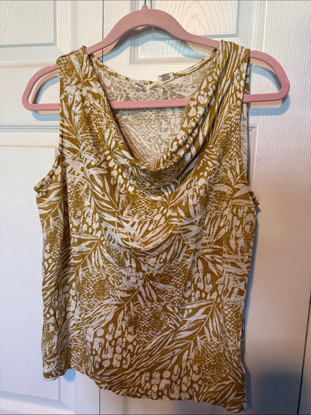Christian Siriano Olive Green and White Draped Cowl Neck Tank